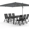 OUTFLEXX Almeria Gartenmöbel-Set Essgruppe inkl. Ampelschirm, anthrazit matt/grau, Alu/Edelstahl/Glas, 180/240 x 100 cm, ausziehbar, klappbar, UV-beständig