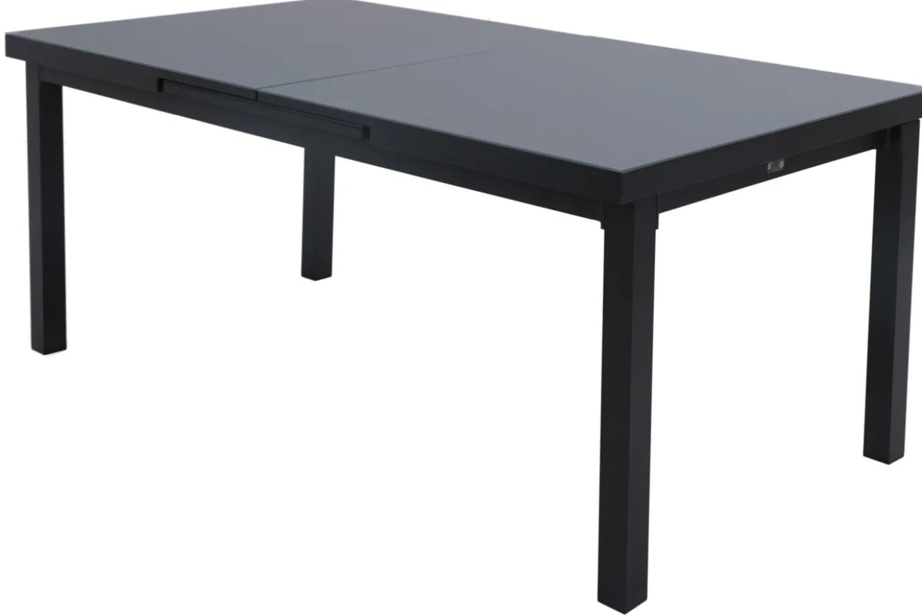 OUTFLEXX Almeria Gartenmöbel-Set Essgruppe inkl. Ampelschirm, anthrazit matt/grau, Alu/Edelstahl/Glas, 180/240 x 100 cm, ausziehbar, klappbar, UV-beständig