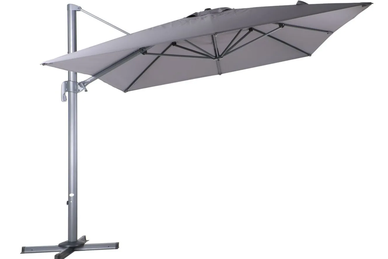 OUTFLEXX Almeria Gartenmöbel-Set Essgruppe inkl. Ampelschirm, anthrazit matt/grau, Alu/Edelstahl/Glas, 180/240 x 100 cm, ausziehbar, klappbar, UV-beständig