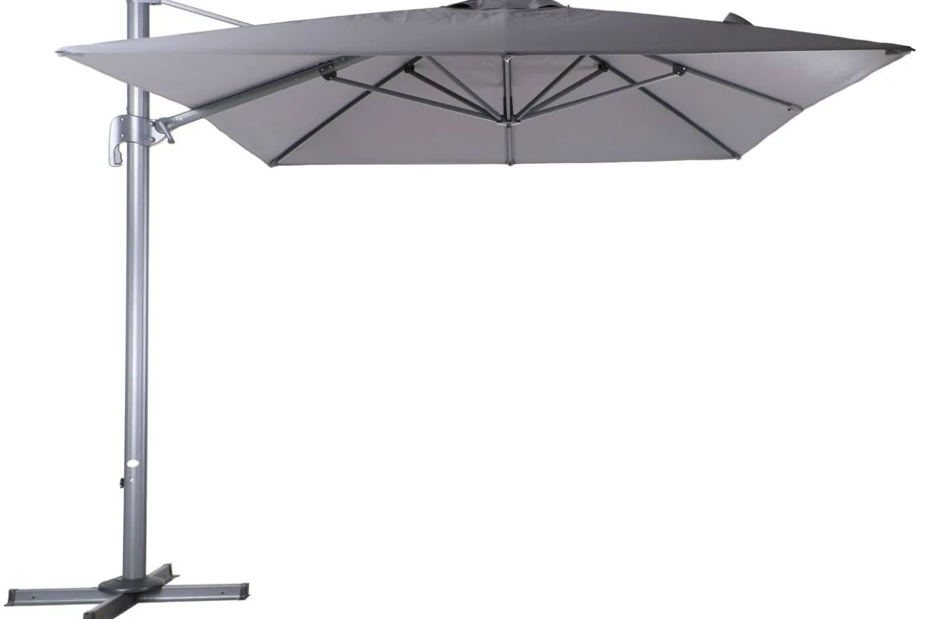 OUTFLEXX Almeria Gartenmöbel-Set Essgruppe inkl. Ampelschirm, anthrazit matt/grau, Alu/Edelstahl/Glas, 180/240 x 100 cm, ausziehbar, klappbar, UV-beständig