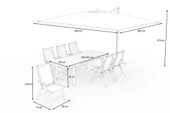 OUTFLEXX Almeria Gartenmöbel-Set Essgruppe inkl. Ampelschirm, anthrazit matt/grau, Alu/Edelstahl/Glas, 180/240 x 100 cm, ausziehbar, klappbar, UV-beständig