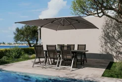 OUTFLEXX Almeria Gartenmöbel-Set Essgruppe inkl. Ampelschirm, anthrazit matt/grau, Alu/Edelstahl/Glas, 180/240 x 100 cm, ausziehbar, klappbar, UV-beständig