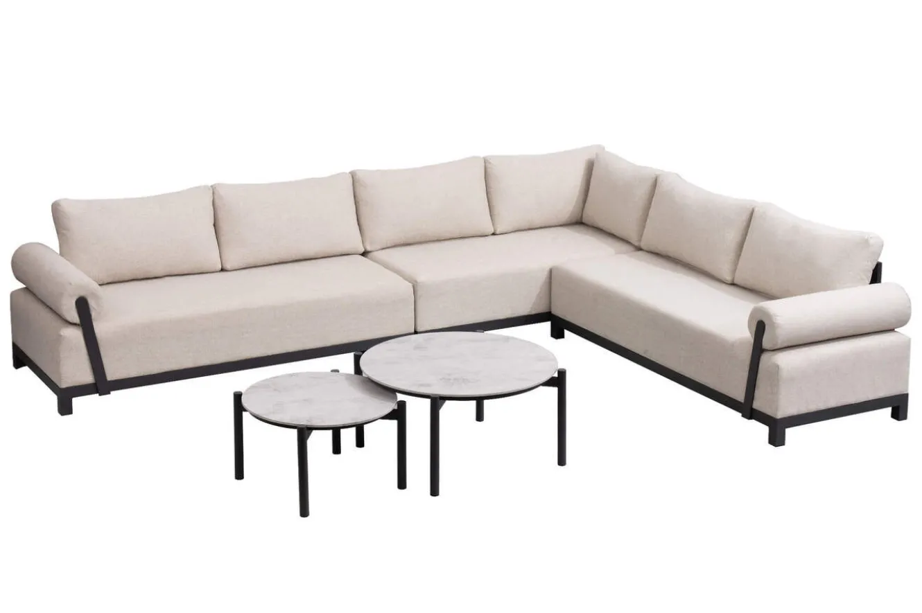 OUTFLEXX Altea Gartenlounge für 5-6 Personen, beige-weiß, Aluminium/Polyesterbezug, wetterfest und pflegeleicht