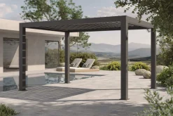 OUTFLEXX Antalya Lamellenpergola, schwarz, Alu, 4 x 4 m, pulverbeschichtet, wetterfest, verstellbare Lamellen