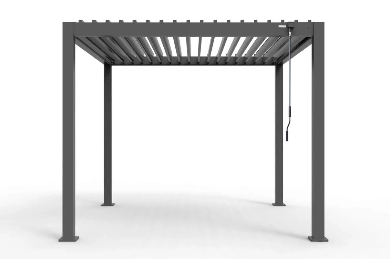OUTFLEXX Antalya Lamellenpergola, schwarz, Alu pulverbeschichtet, 3 x 3 m, wetterfest, Lamellendach verstellbar