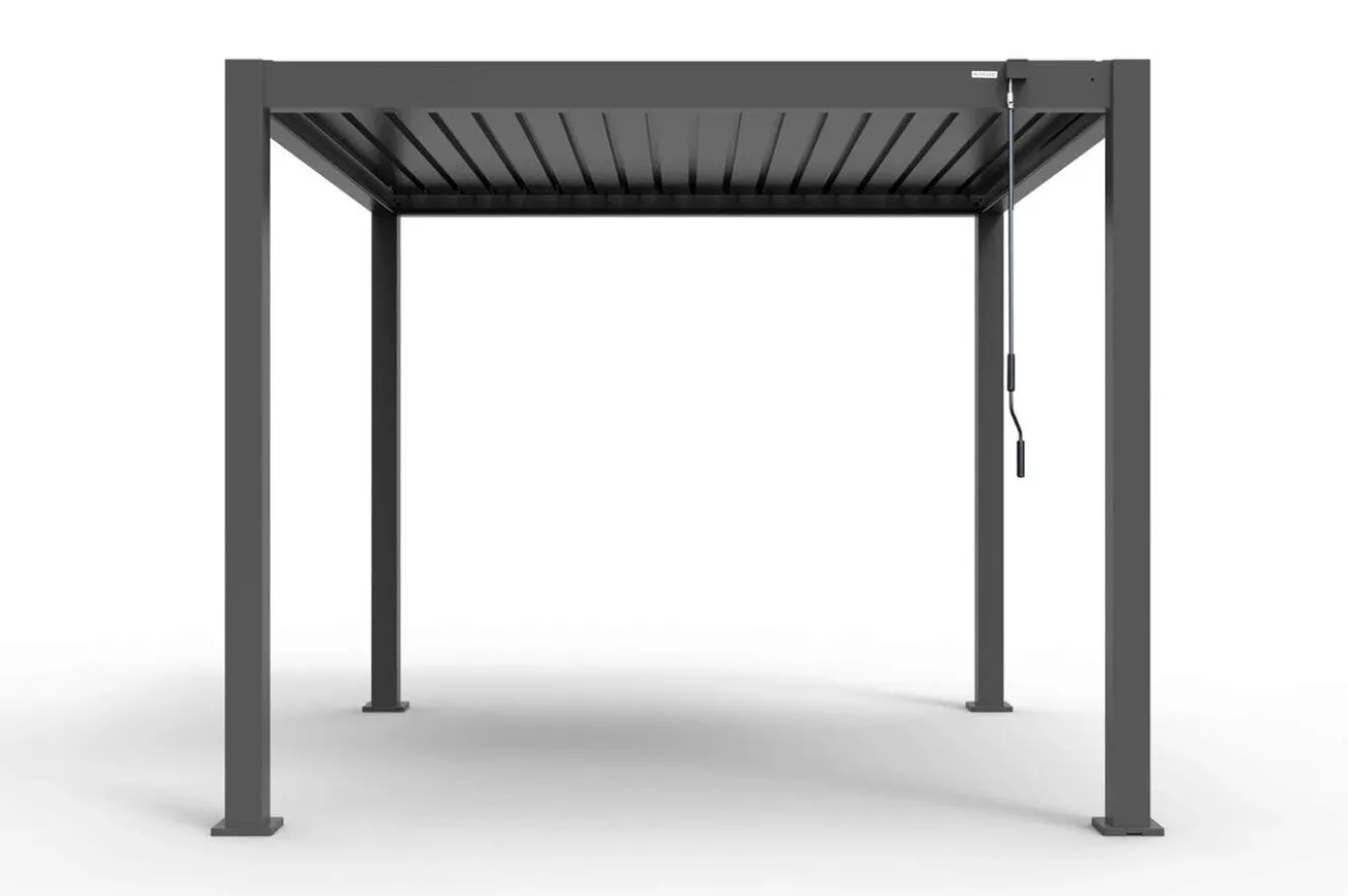 OUTFLEXX Antalya Lamellenpergola, schwarz, Alu pulverbeschichtet, 3 x 3 m, wetterfest, Lamellendach verstellbar