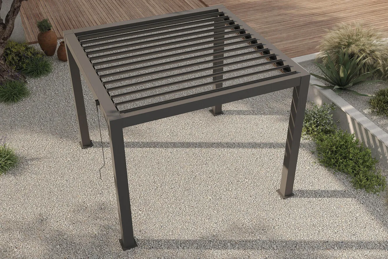 OUTFLEXX Antalya Lamellenpergola, schwarz, Alu pulverbeschichtet, 3 x 3 m, wetterfest, Lamellendach verstellbar