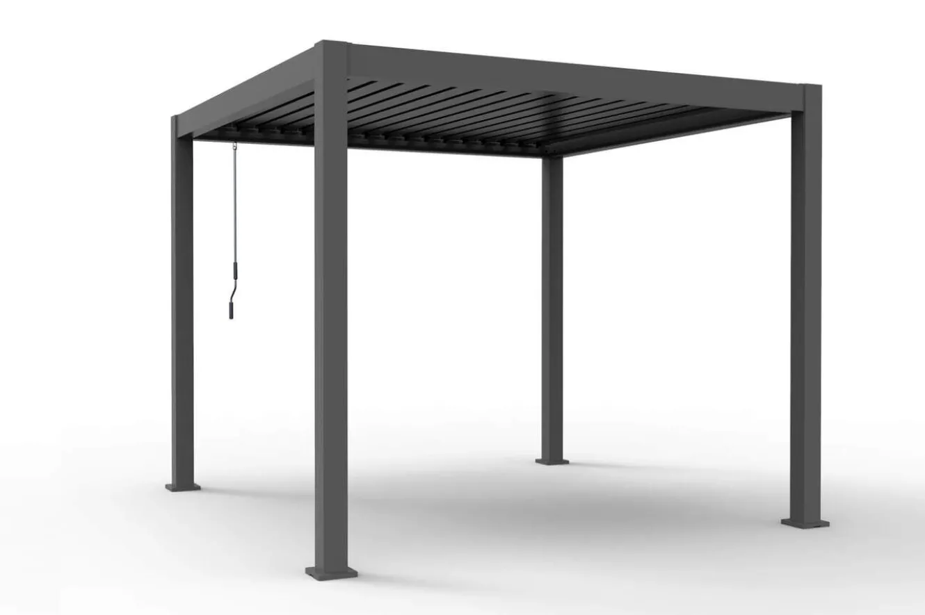 OUTFLEXX Antalya Lamellenpergola, schwarz, Alu pulverbeschichtet, 3 x 3 m, wetterfest, Lamellendach verstellbar
