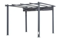 OUTFLEXX Antalya Pergola mit faltbarem Stoffdach, Anthrazit, Aluminium/Stahl/Polyester, 3 x 3 m, UV-Schutz 30+