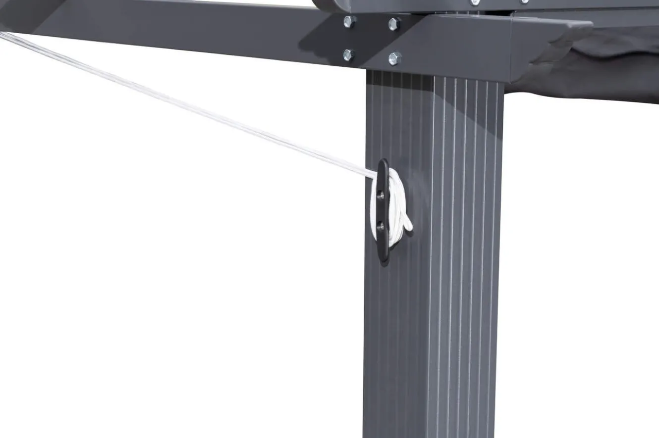 OUTFLEXX Antalya Pergola mit faltbarem Stoffdach, Anthrazit, Aluminium/Stahl/Polyester, 3 x 3 m, UV-Schutz 30+