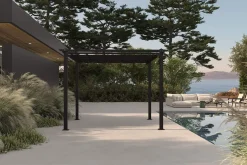 OUTFLEXX Antalya Pergola mit faltbarem Stoffdach, Anthrazit, Aluminium/Stahl/Polyester, 3 x 3 m, UV-Schutz 30+