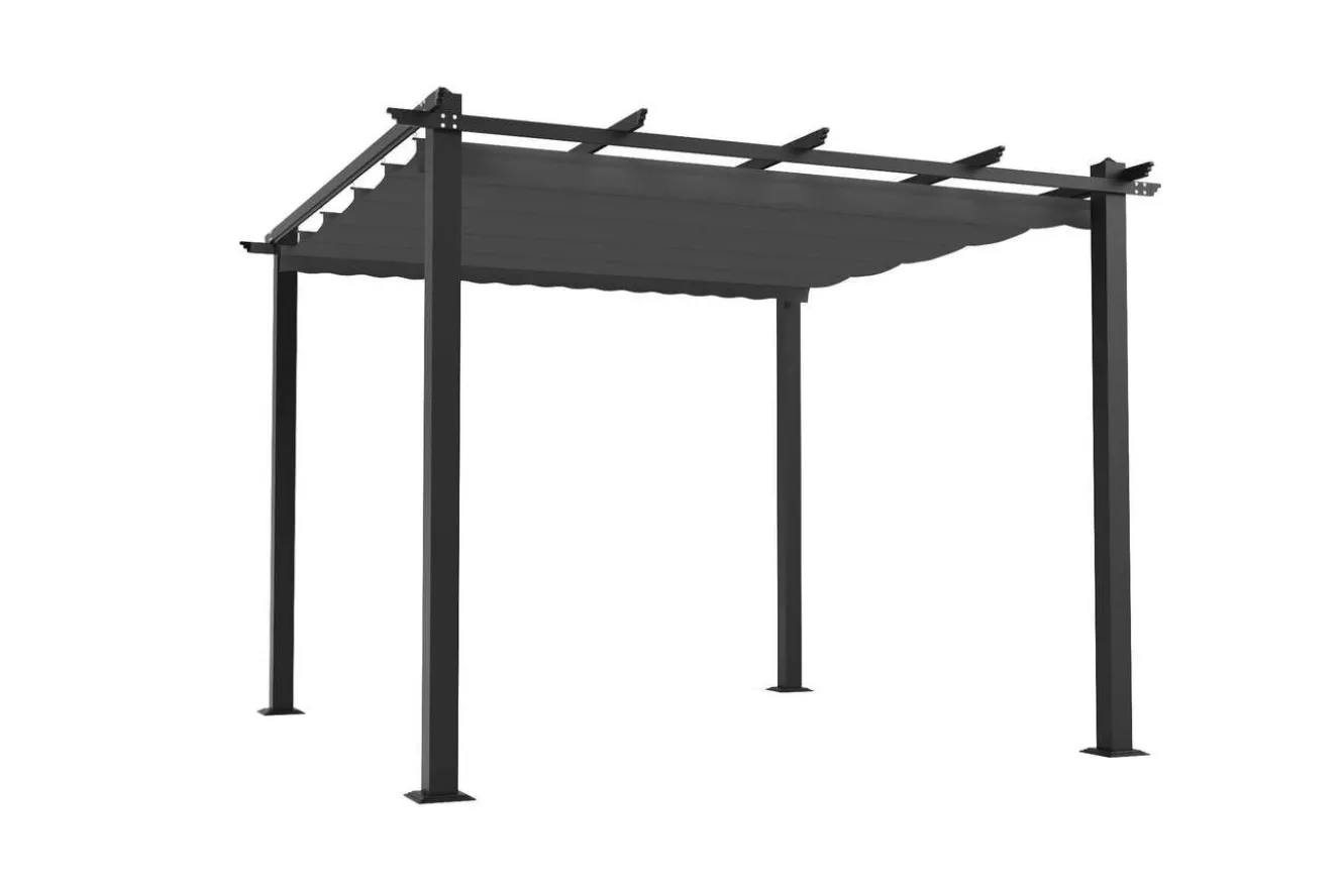 OUTFLEXX Antalya Pergola mit faltbarem Stoffdach, Anthrazit, Aluminium/Stahl/Polyester, 3 x 3 m, UV-Schutz 30+