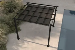 OUTFLEXX Antalya Pergola mit faltbarem Stoffdach, Anthrazit, Aluminium/Stahl/Polyester, 3 x 3 m, UV-Schutz 30+