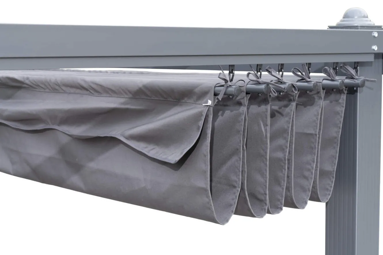 OUTFLEXX Antalya Pergola mit faltbarem Stoffdach, Anthrazit, Aluminium/Stahl/Polyester, 3 x 3 m, UV-Schutz 30+