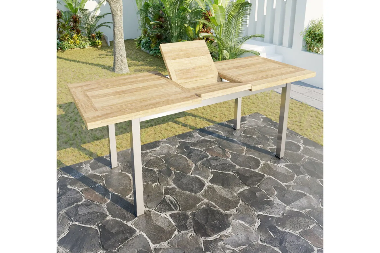 OUTFLEXX Ausziehtisch, Edelstahl/recyceltes Teak, 200/260x100cm, rustikal gebürstet, FSC®-zertifiziertes Produkt