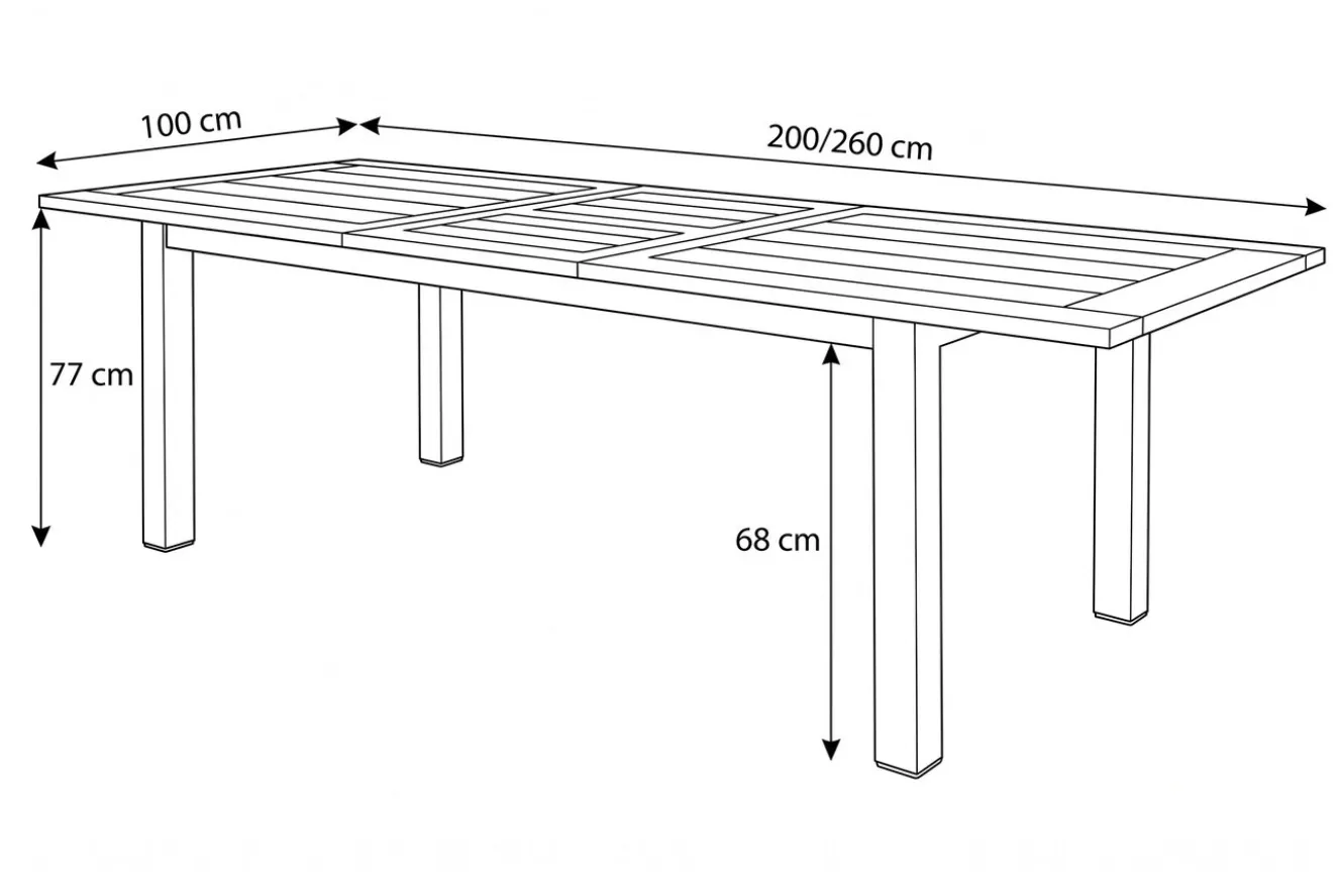 OUTFLEXX Ausziehtisch, Edelstahl/recyceltes Teak, 200/260x100cm, rustikal gebürstet, FSC®-zertifiziertes Produkt