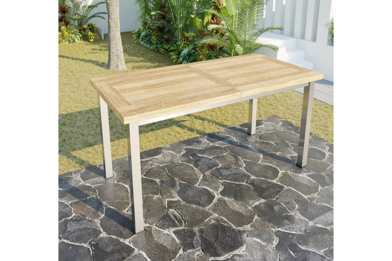 OUTFLEXX Ausziehtisch, Edelstahl/recyceltes Teak, 200/260x100cm, rustikal gebürstet, FSC®-zertifiziertes Produkt