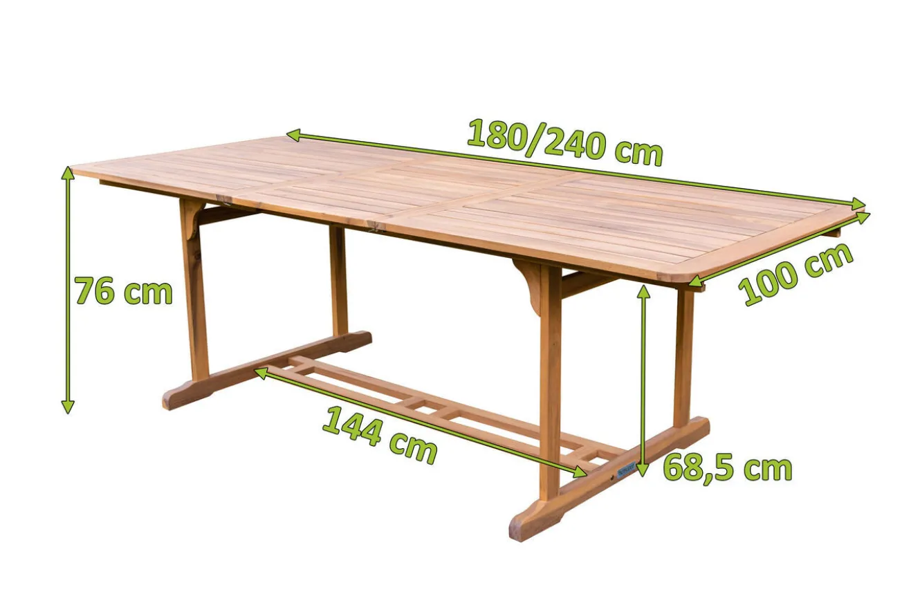 OUTFLEXX Ausziehtisch, natur, Akazie, 180/240 x 100 cm, Ausziehfunktion