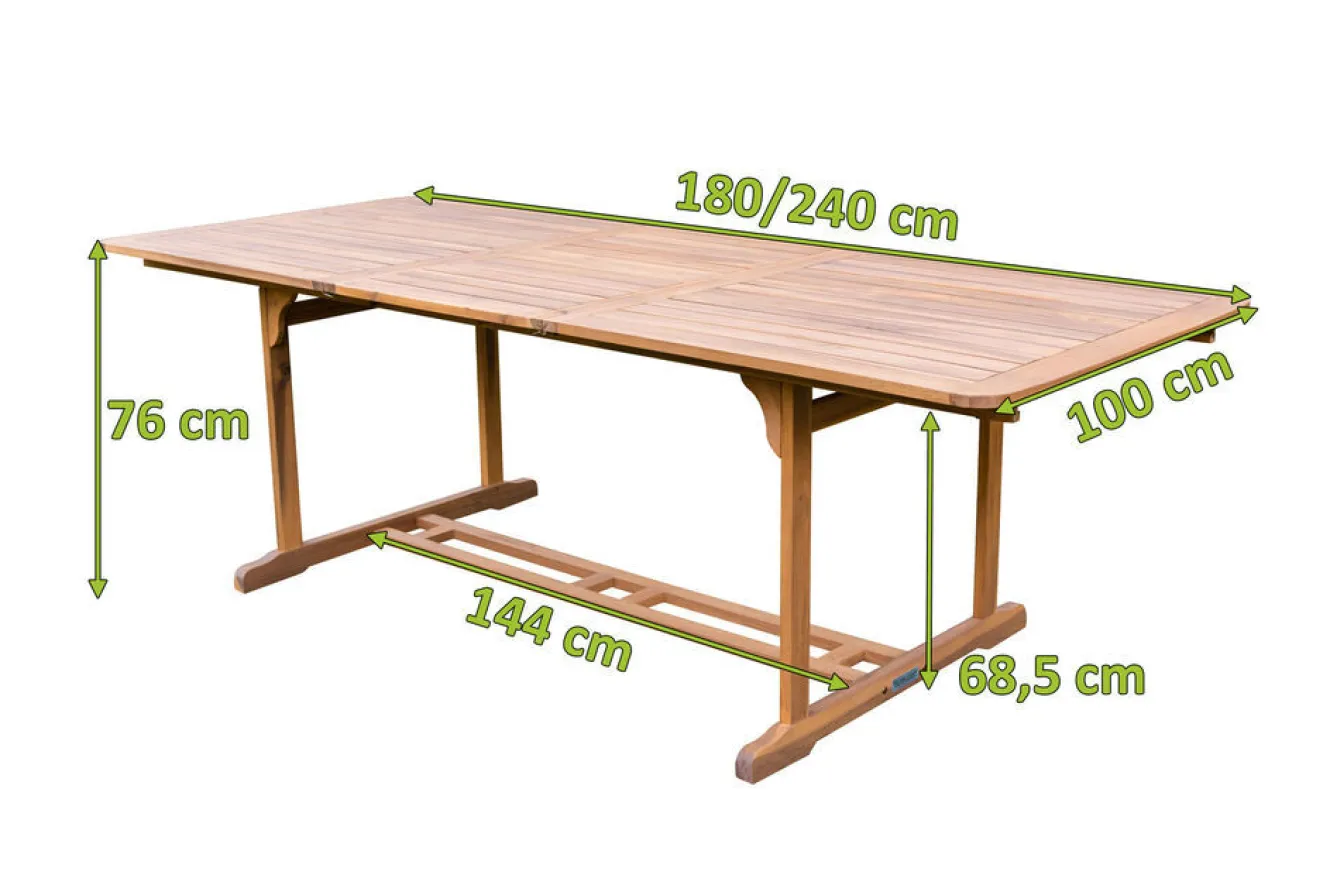 OUTFLEXX Ausziehtisch, natur, Akazie, 180/240 x 100 cm, Ausziehfunktion