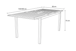 OUTFLEXX Ausziehtisch, Teak/Edelstahl, Plattenstärke 20mm, 150/200x90cm