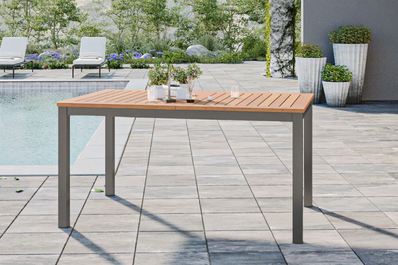 OUTFLEXX Ausziehtisch, Teak/Edelstahl, Plattenstärke 20mm, 150/200x90cm