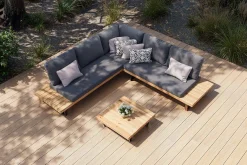 OUTFLEXX Bahamas Ecklounge für 5-6 Personen, anthrazit, Aluminium/Akazie, Kaffeetisch 77 x 77 cm, FSC®-zertifiziertes Produkt