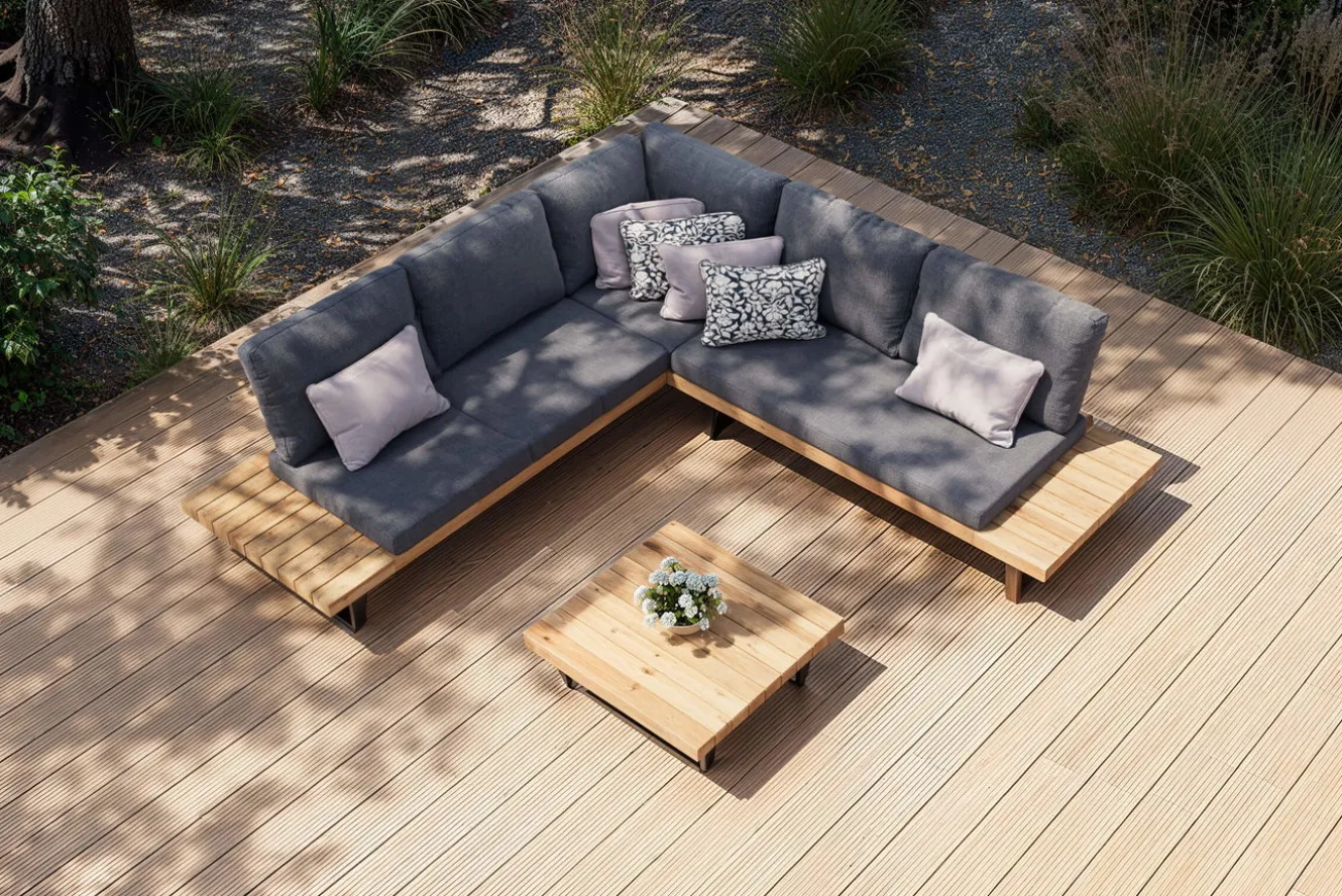 OUTFLEXX Bahamas Ecklounge für 5-6 Personen, anthrazit, Aluminium/Akazie, Kaffeetisch 77 x 77 cm, FSC®-zertifiziertes Produkt