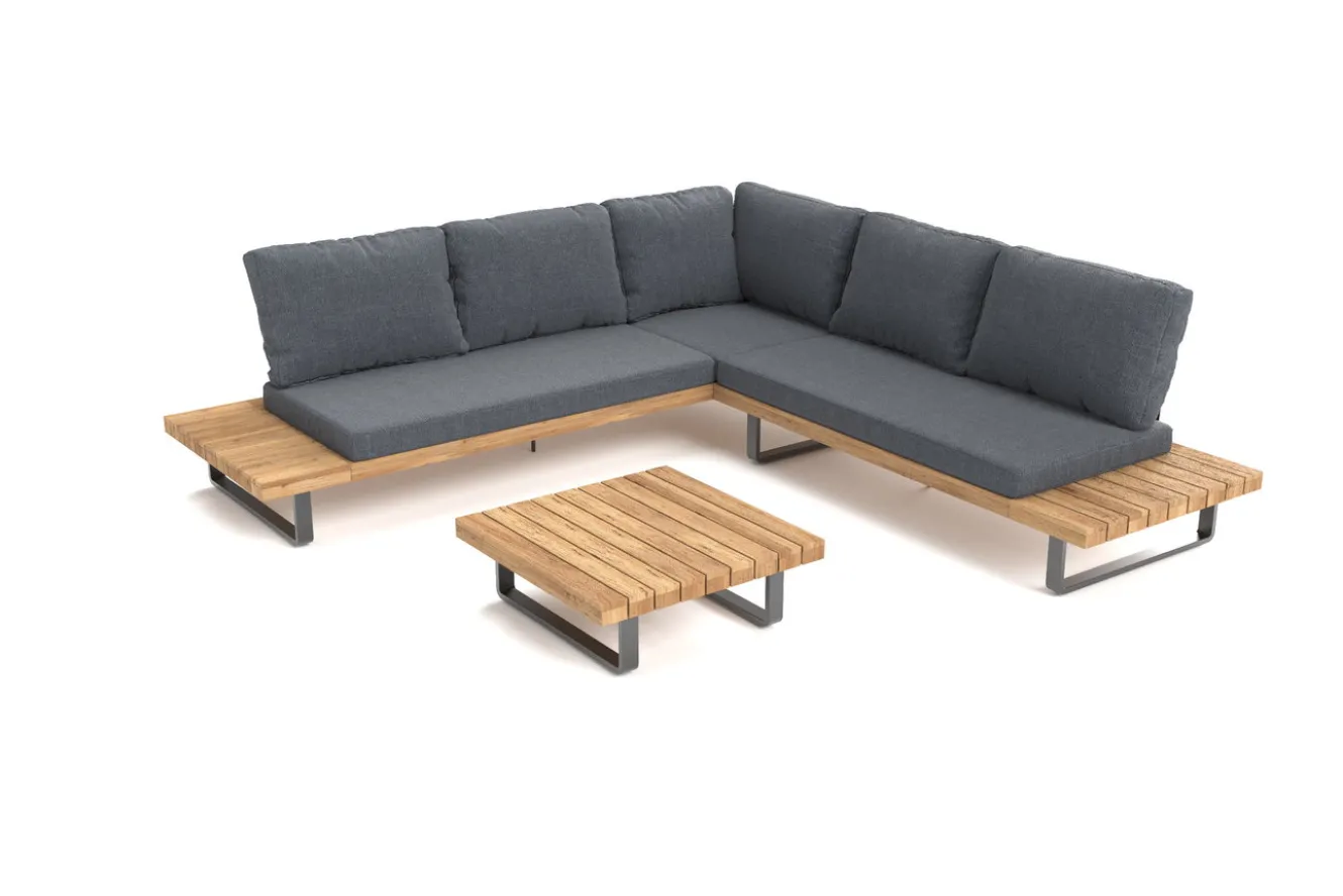 OUTFLEXX Bahamas Ecklounge für 5-6 Personen, anthrazit, Aluminium/Akazie, Kaffeetisch 77 x 77 cm, FSC®-zertifiziertes Produkt