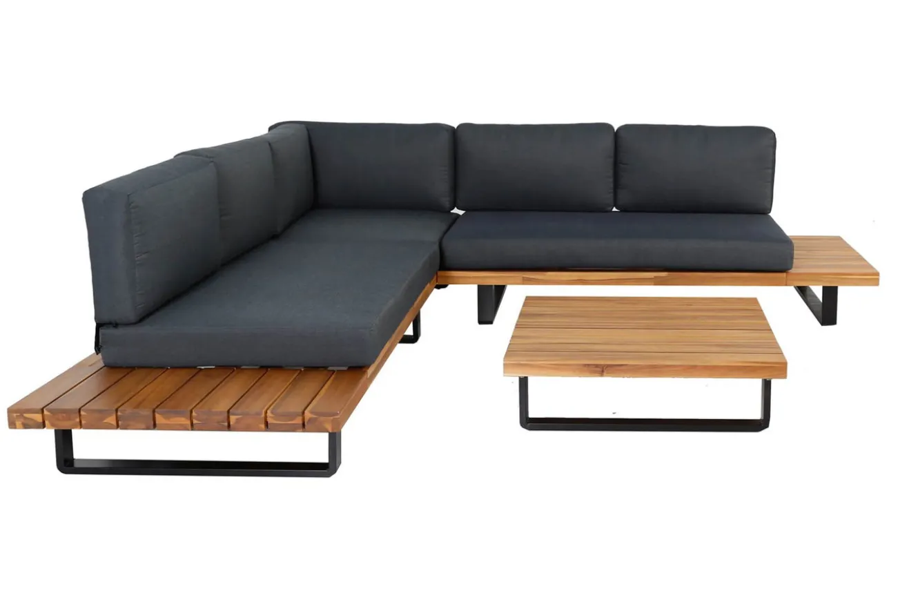 OUTFLEXX Bahamas Ecklounge für 5-6 Personen, anthrazit, Aluminium/Akazie, Kaffeetisch 77 x 77 cm, FSC®-zertifiziertes Produkt