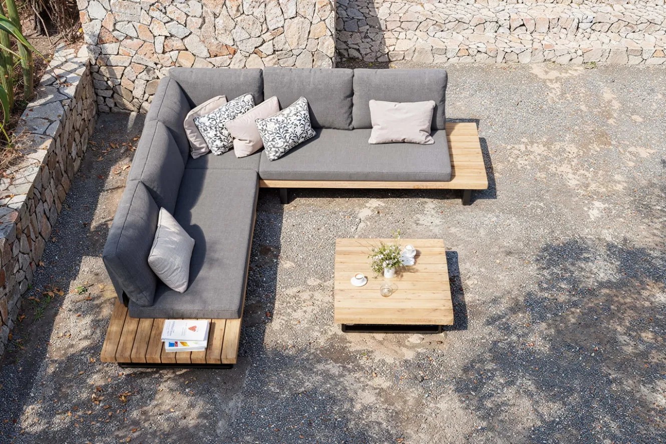 OUTFLEXX Bahamas Ecklounge für 5-6 Personen, anthrazit, Aluminium/Akazie, Kaffeetisch 77 x 77 cm, FSC®-zertifiziertes Produkt