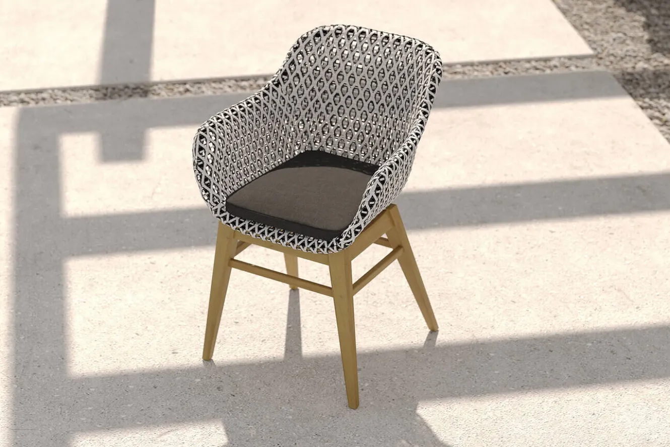 OUTFLEXX Bali Garten-Essgruppe mit 6 Dining Sesseln, schwarz/weiß/natur, Akazie/Polyrattan, 180/220/260 x 100 cm, FSC®-zertifiziertes Produkt