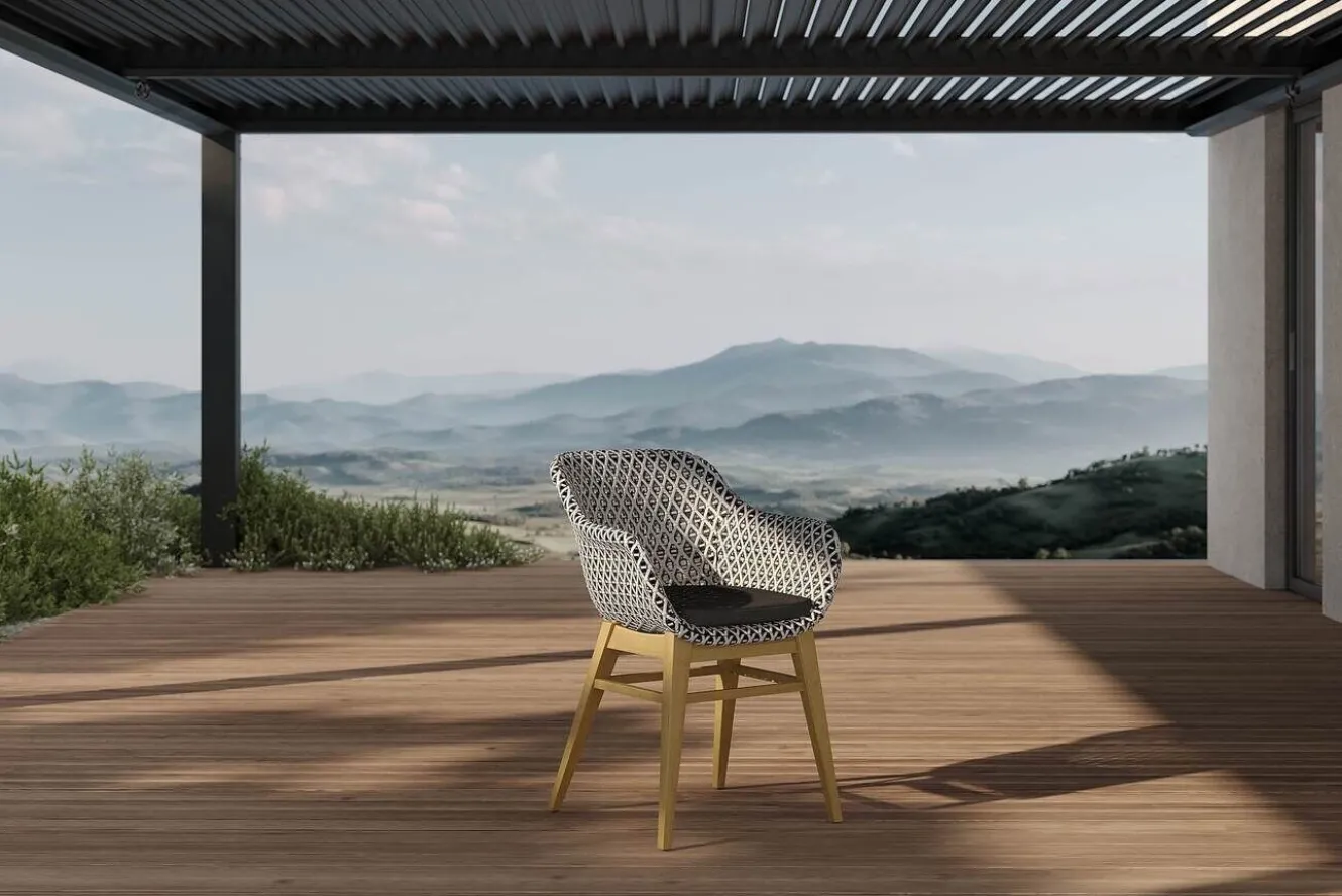 OUTFLEXX Bali Garten-Essgruppe mit 6 Dining Sesseln, schwarz/weiß/natur, Akazie/Polyrattan, 180/220/260 x 100 cm, FSC®-zertifiziertes Produkt