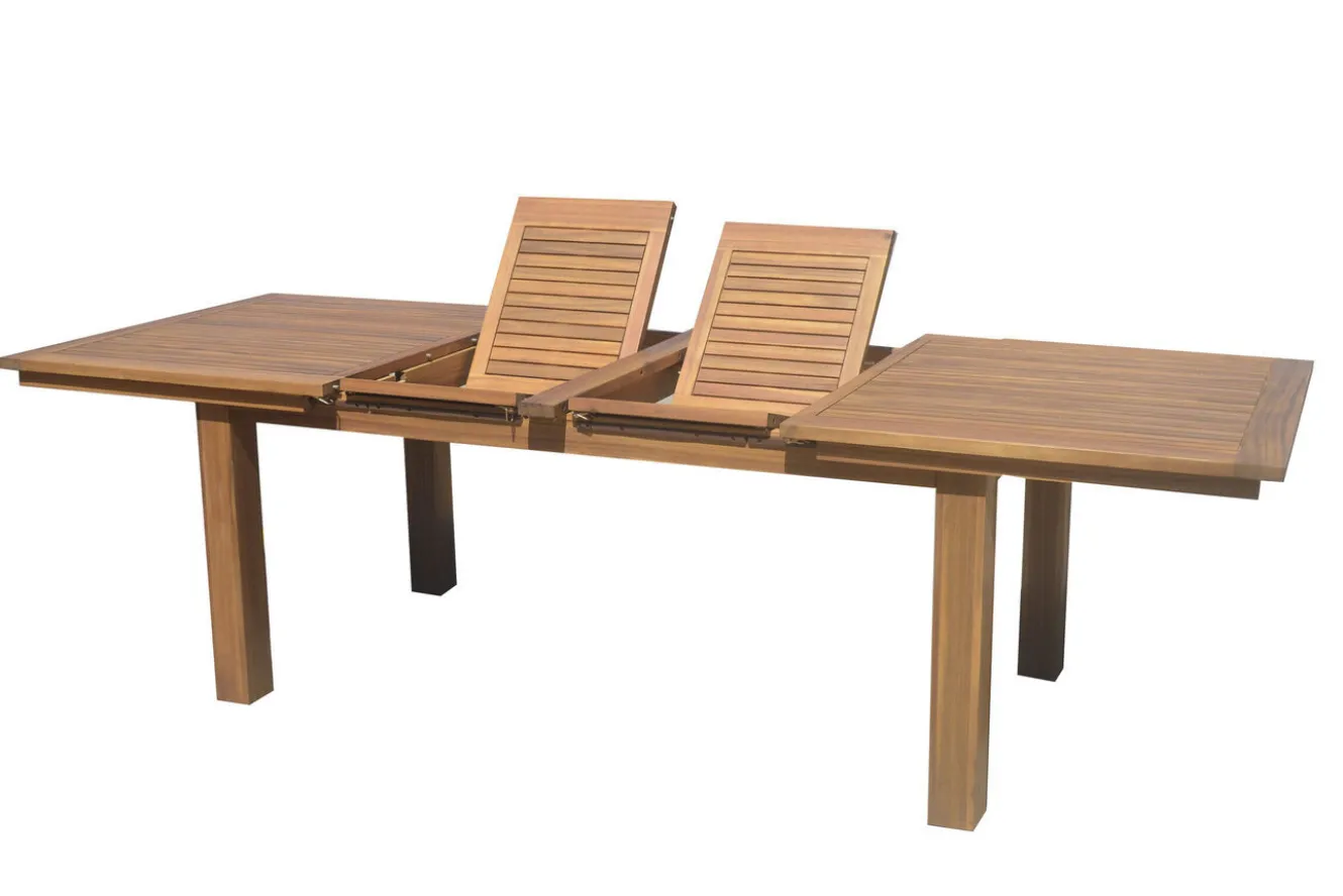OUTFLEXX Bali Garten-Essgruppe mit 6 Dining Sesseln, schwarz/weiß/natur, Akazie/Polyrattan, 180/220/260 x 100 cm, FSC®-zertifiziertes Produkt