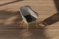 OUTFLEXX Bali Garten-Essgruppe mit 6 Dining Sesseln, schwarz/weiß/natur, Akazie/Polyrattan, 180/220/260 x 100 cm, FSC®-zertifiziertes Produkt