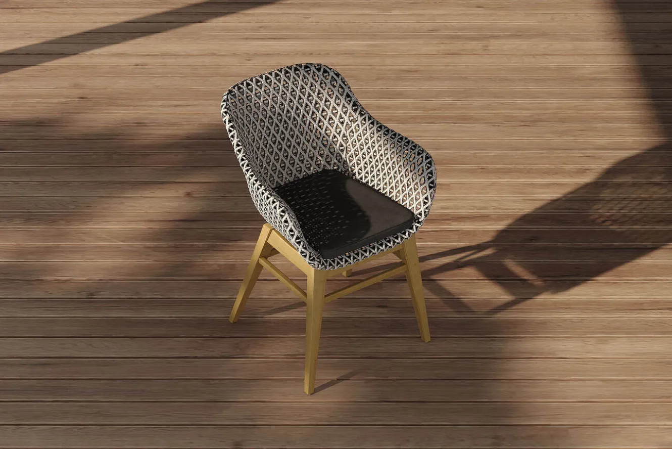 OUTFLEXX Bali Garten-Essgruppe mit 6 Dining Sesseln, schwarz/weiß/natur, Akazie/Polyrattan, 180/220/260 x 100 cm, FSC®-zertifiziertes Produkt
