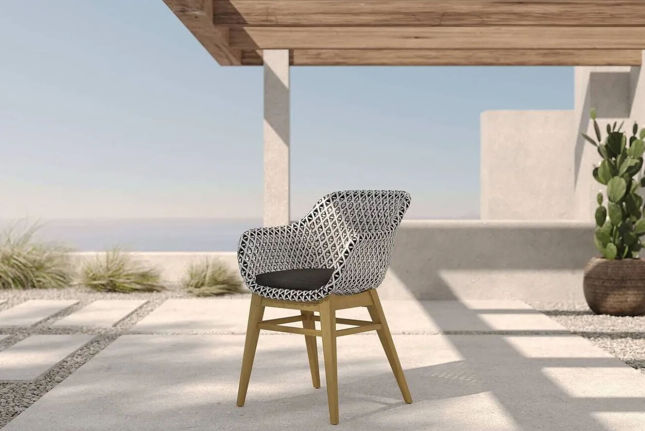OUTFLEXX Bali Garten-Essgruppe mit 6 Dining Sesseln, schwarz/weiß/natur, Akazie/Polyrattan, 180/220/260 x 100 cm, FSC®-zertifiziertes Produkt