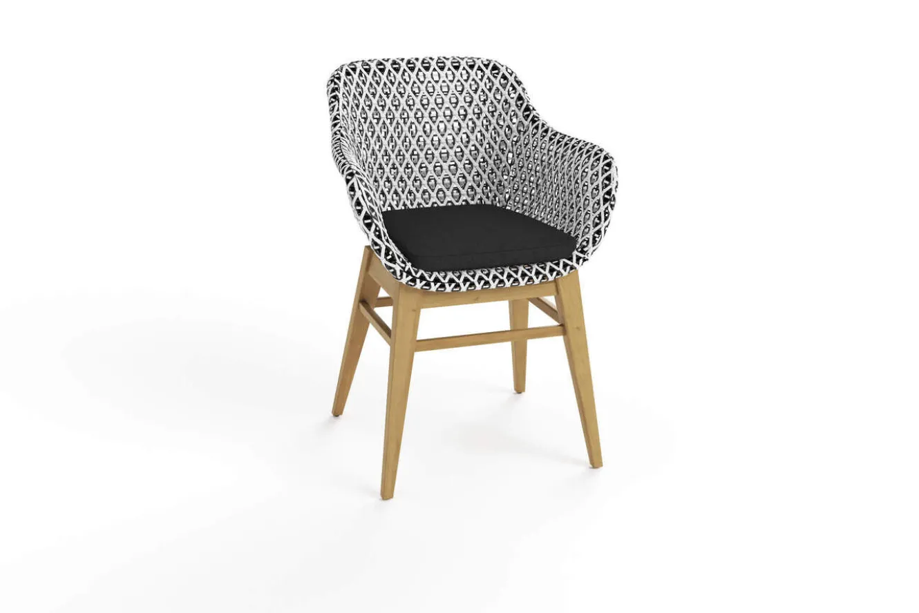 OUTFLEXX Bali Garten-Essgruppe mit 4 Dining Sesseln, schwarz/weiß/natur, Akazie/Polyrattan, 150/200 x 90 cm, FSC®-zertifiziertes Produkt