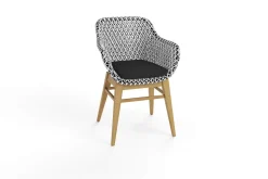 OUTFLEXX Bali Garten-Essgruppe mit 6 Dining Sesseln, schwarz/weiß/natur, Akazie/Polyrattan, Tisch 180 x 90 cm, FSC®-zertifiziert