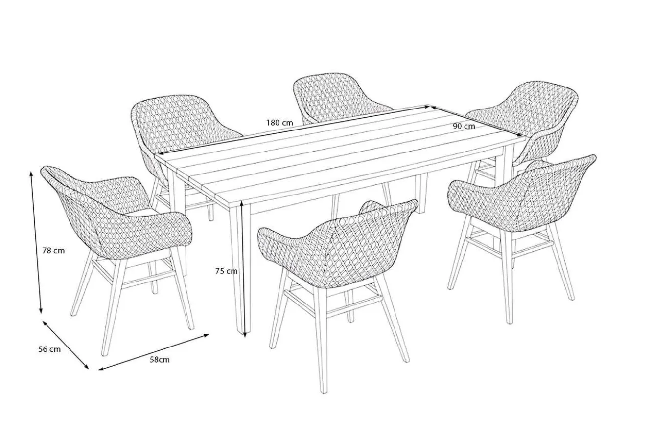 OUTFLEXX Bali Garten-Essgruppe mit 6 Dining Sesseln, schwarz/weiß/natur, Akazie/Polyrattan, Tisch 180 x 90 cm, FSC®-zertifiziert