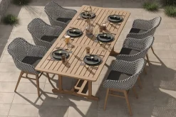 OUTFLEXX Bali Garten-Essgruppe mit 6 Dining Sesseln, schwarz/weiß/natur, Akazie/Polyrattan, 150/200 x 90 cm, FSC®-zertifiziertes Produkt