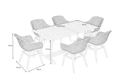 OUTFLEXX Bali Garten-Essgruppe mit 6 Dining Sesseln, schwarz/weiß/natur, Akazie/Polyrattan, 150/200 x 90 cm, FSC®-zertifiziertes Produkt