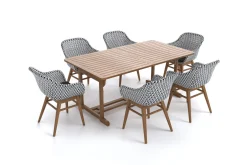 OUTFLEXX Bali Garten-Essgruppe mit 6 Dining Sesseln, schwarz/weiß/natur, Akazie/Polyrattan, 150/200 x 90 cm, FSC®-zertifiziertes Produkt