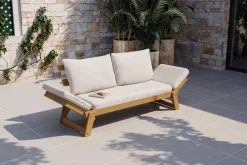 OUTFLEXX Bali Lounge/Liege, creme/natur, Akazie/Polyester, geölt, 198 x 68 x 78 cm, verstellbar, inkl. Kissen, FSC®-zertifiziertes Produkt
