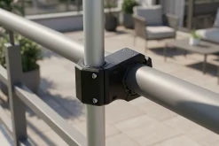 OUTFLEXX Balkon-Schirmhalter, schwarz, pulverbeschichtetes Aluminium, verstellbar Ø 19–50 mm, einfache Montage
