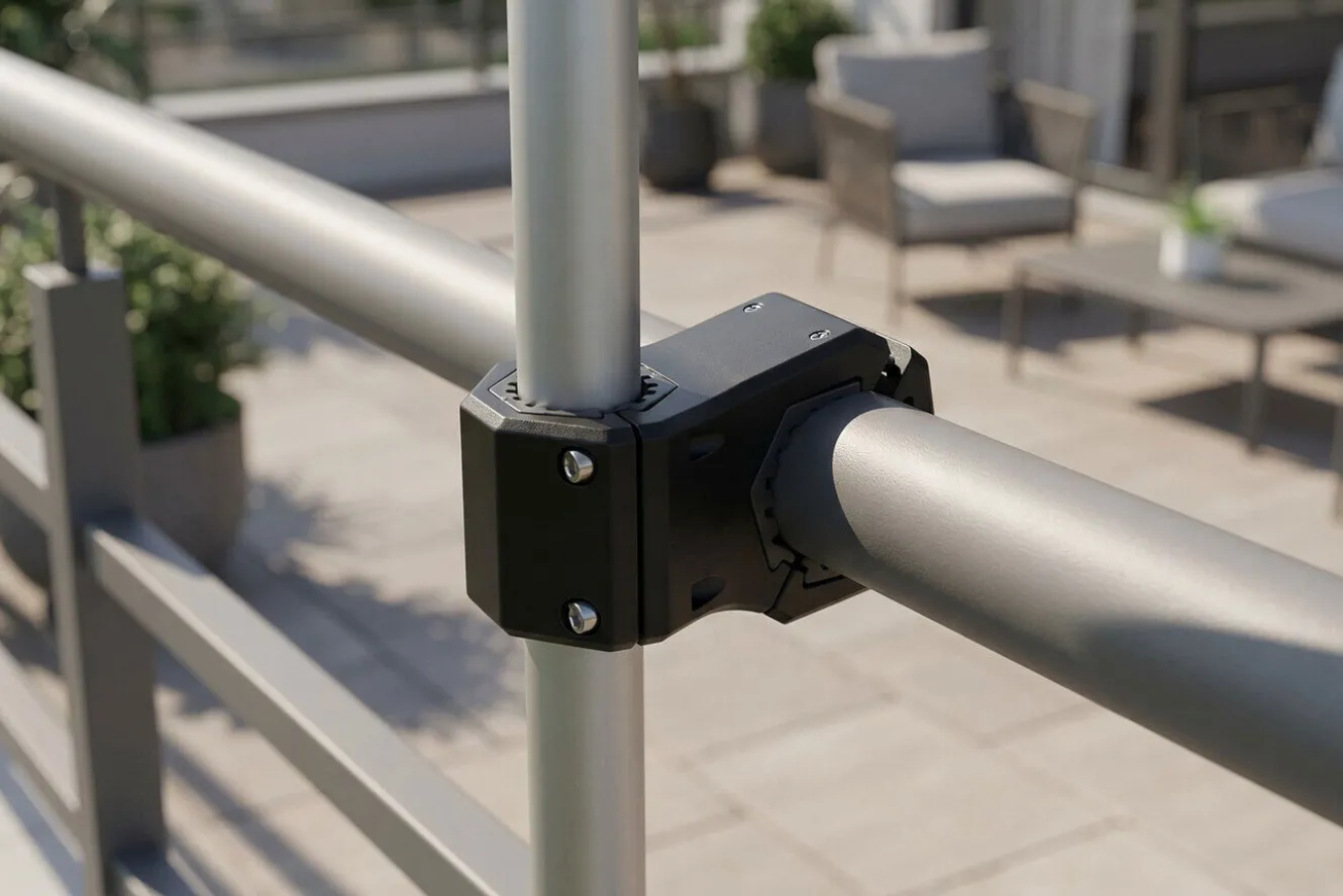 OUTFLEXX Balkon-Schirmhalter, schwarz, pulverbeschichtetes Aluminium, verstellbar Ø 19–50 mm, einfache Montage
