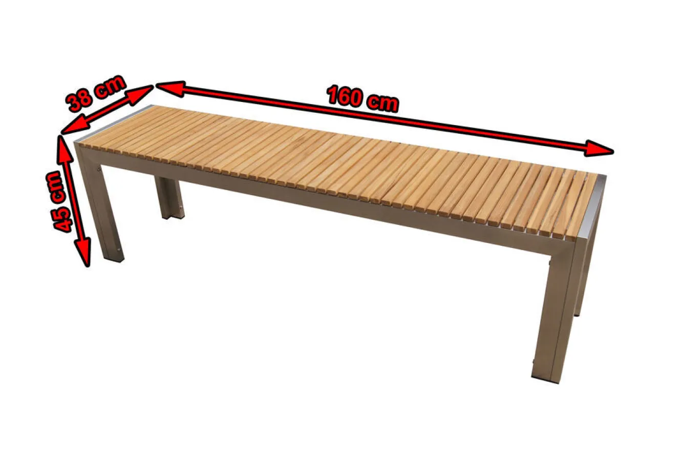 OUTFLEXX Bank aus Edelstahl/Teakholz, 160x38x45cm, FSC®-zertifiziertes Produkt