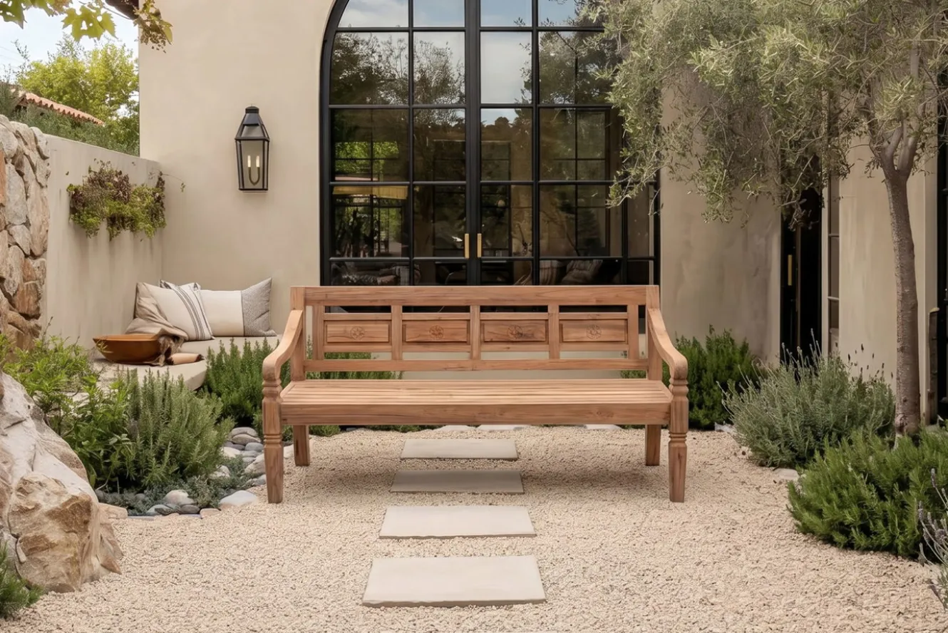 OUTFLEXX Bank, natur, recycled Teak, 180x70x85cm, aufwändig gestaltet, mit Armlehnen