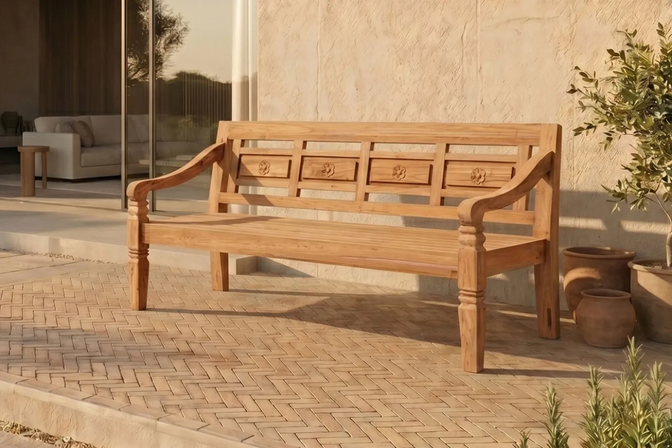 OUTFLEXX Bank, natur, recycled Teak, 180x70x85cm, aufwändig gestaltet, mit Armlehnen