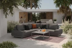 OUTFLEXX Beau Gartenlounge mit Outdoor-Teppich, grau/andorra-weiß, Alu/Polyester/PET-Garn, Teppich rechteckig 240 x 160 cm, inkl. Kaffeetisch