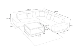 OUTFLEXX Beau Gartenlounge mit Outdoor-Teppich, grau/aluminium-weiß, Aluminium/Polyester/PET-Garn, Teppich rechteckig 240 x 160 cm, inkl. Kaffeetisch